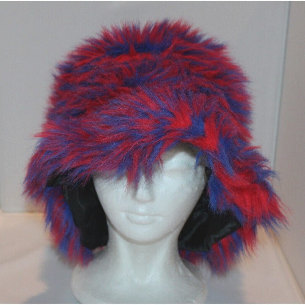 colorful Knott's Berry Farm Fuzzy Floppy bucket hat Red & Blue HTF Rare